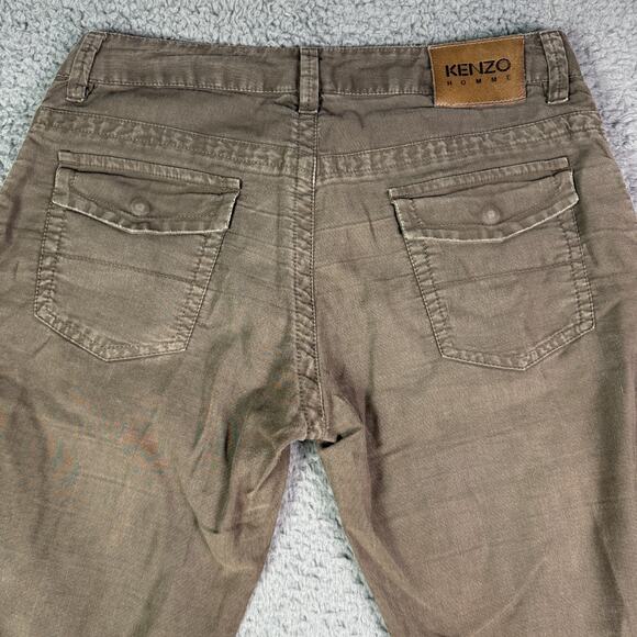 Kenzo Homme Pants Mens 34x34 Brown Linen Blend Relaxed Straight Chino - Picture 3 of 16